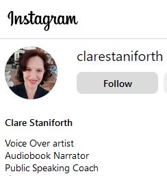 Clare Staniforth – Professional Voice Over Artist - Instagram Page